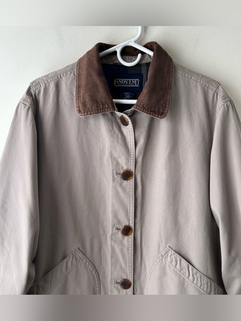Vintage Lands End Barn Chore Workwear Jacket Coat Corduroy Collar Flannel Lined - Picture 2 of 8
